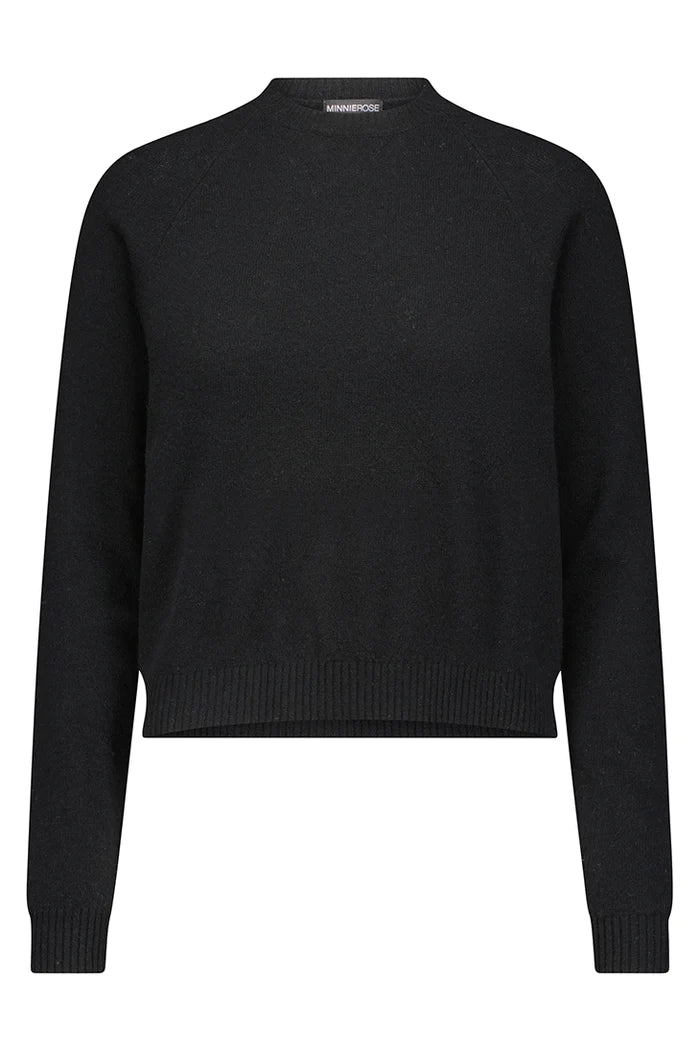 Cashmere LS Shrunken Crew in Black