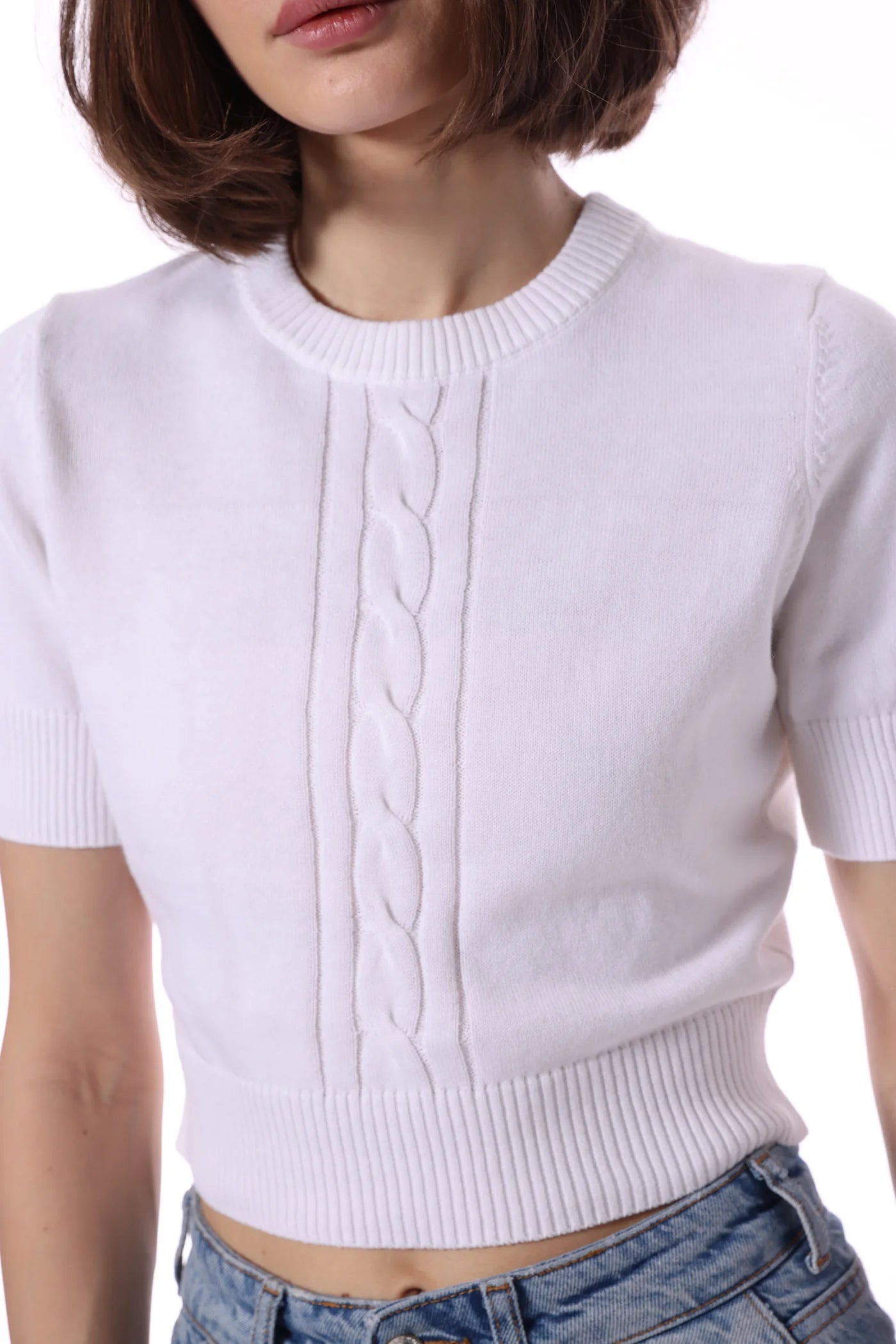 CttnCash S/SLV Cropped Center Cable White