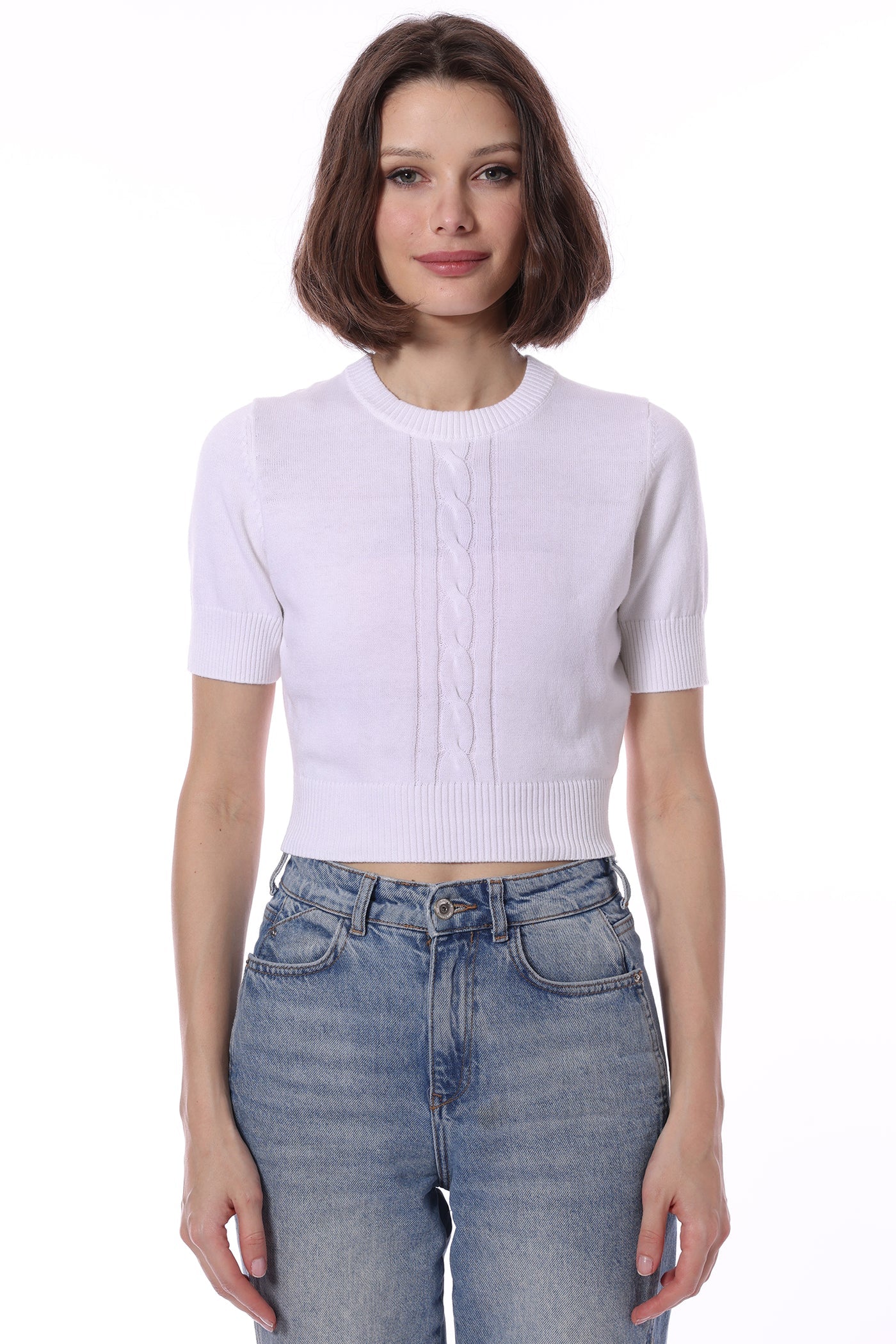 CttnCash S/SLV Cropped Center Cable White