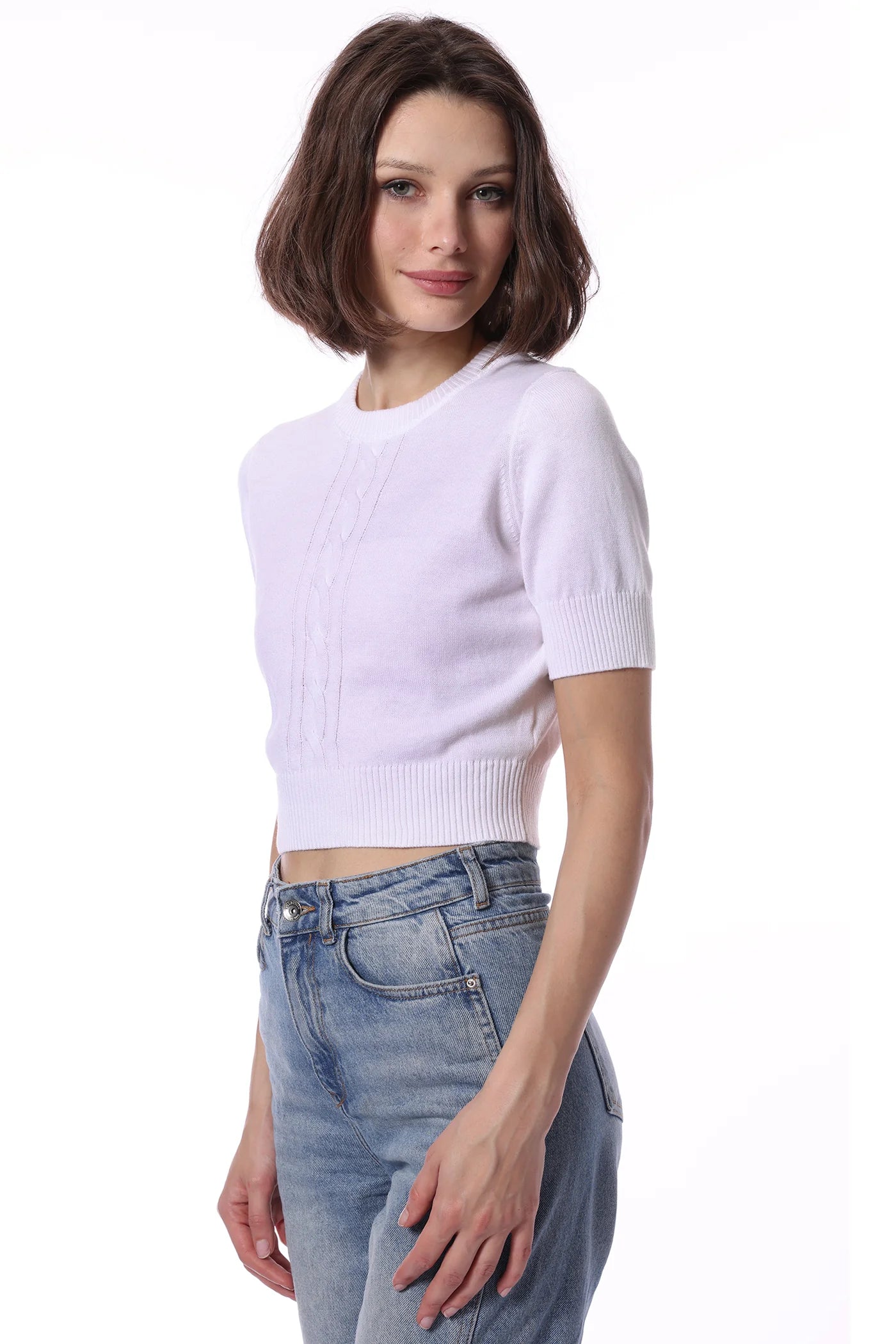 CttnCash S/SLV Cropped Center Cable White