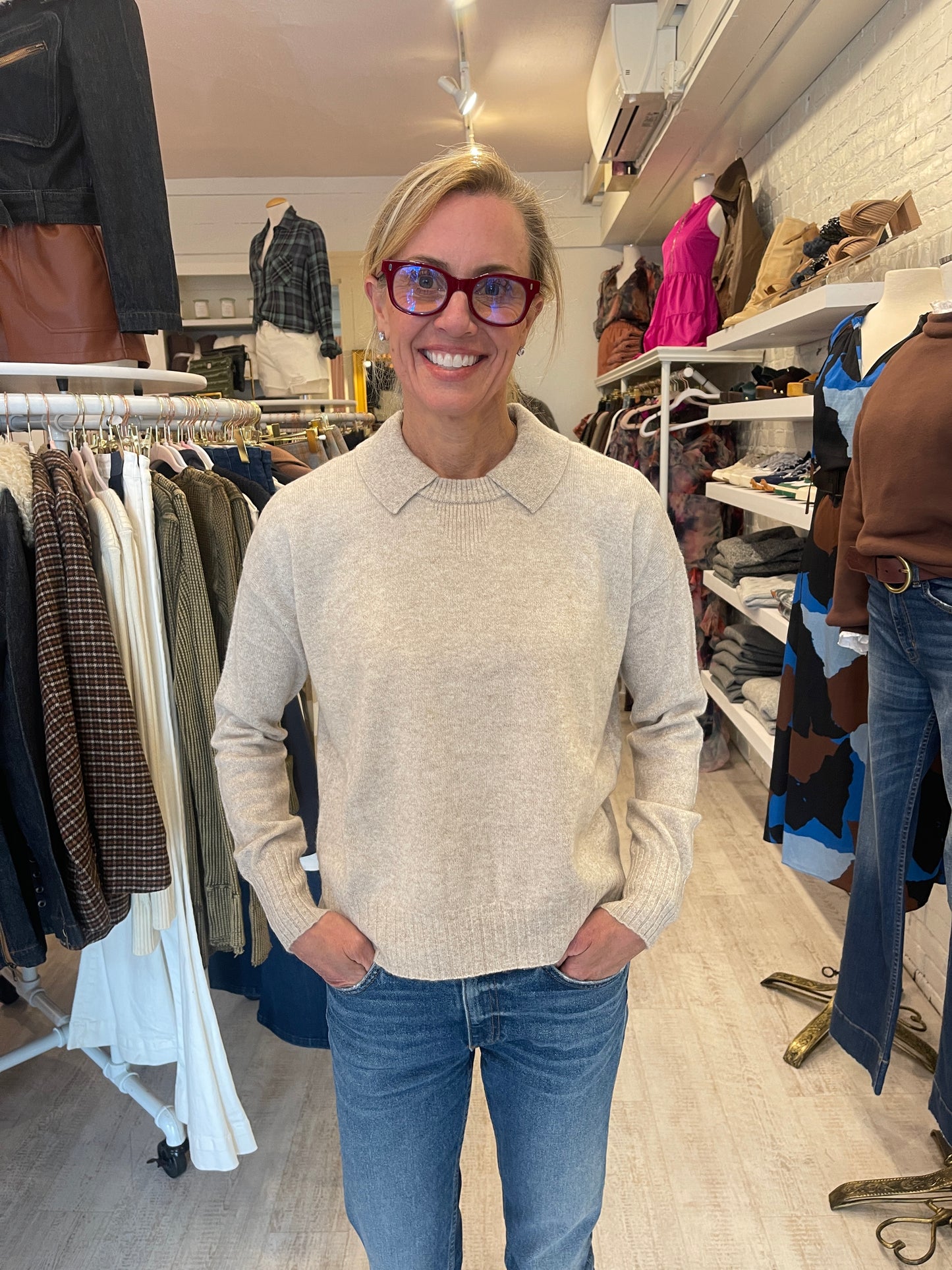 Cashmere Crew Neck Pullover with Collar