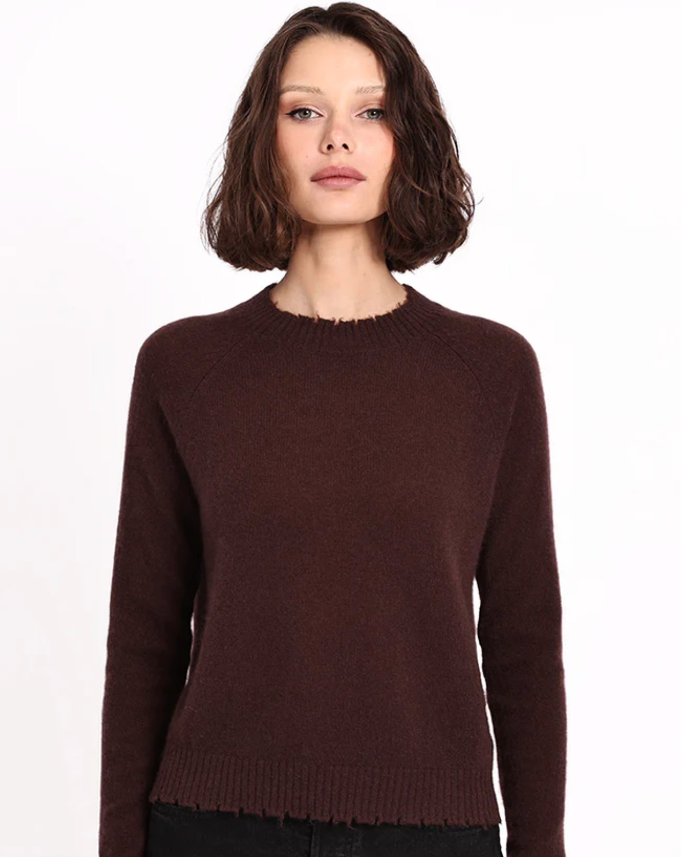 Cashmere Frayed Edge Cropped Crew