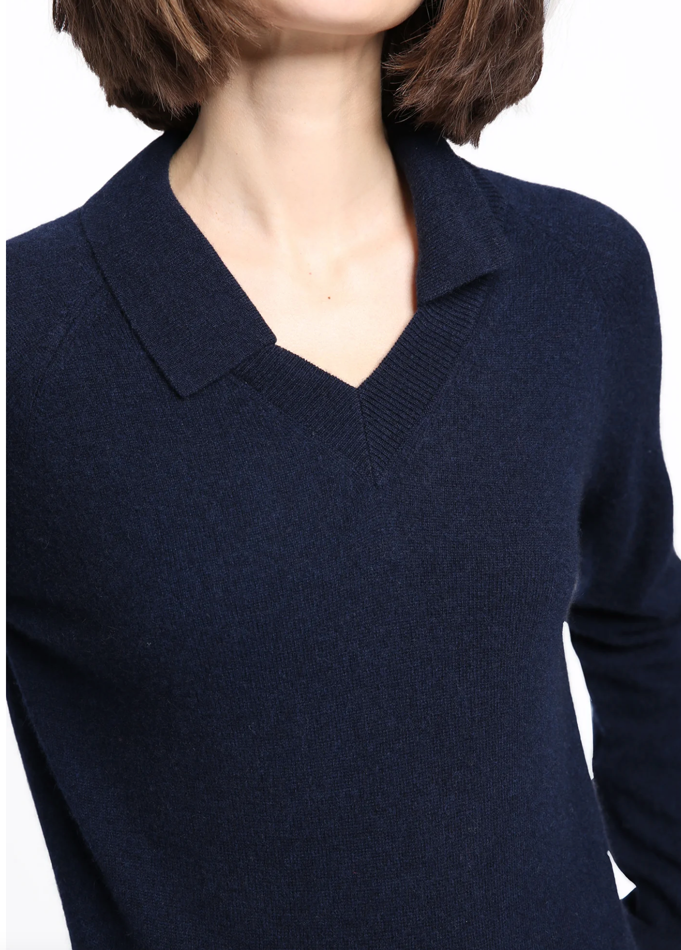 Cashmere V-Neck Pullover wth Collar