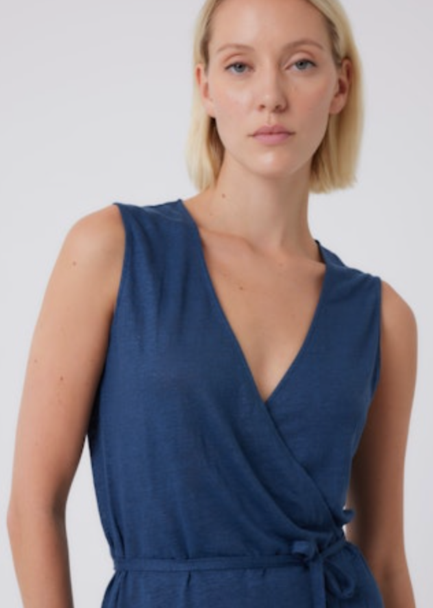 Stretch Linen V-Neck Tank Wrap Dress