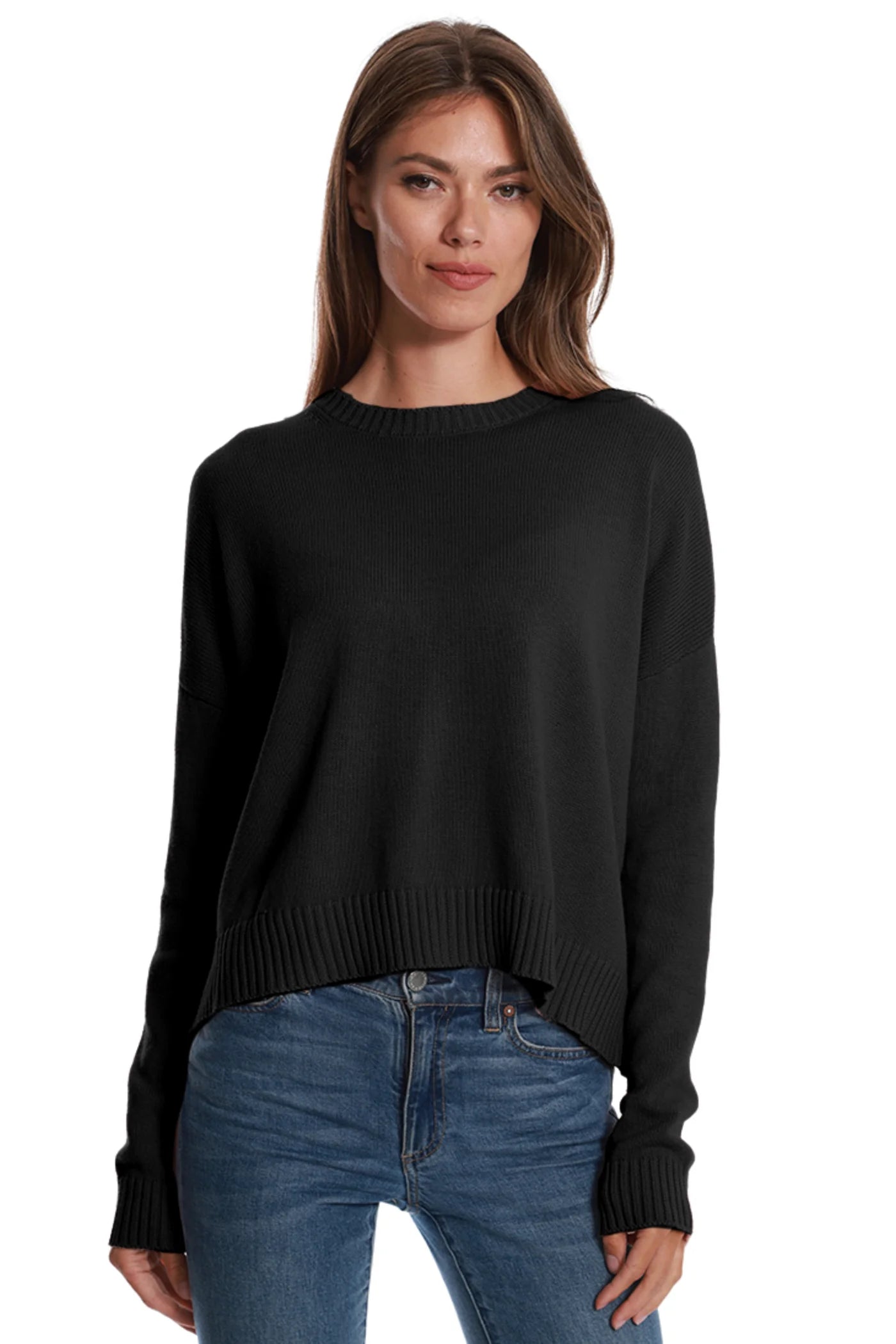 Cotton Cashmere Boxy Crew Neck Sweater