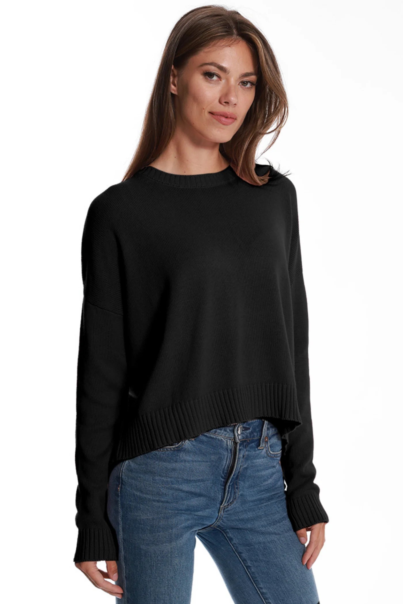 Cotton Cashmere Boxy Crew Neck Sweater