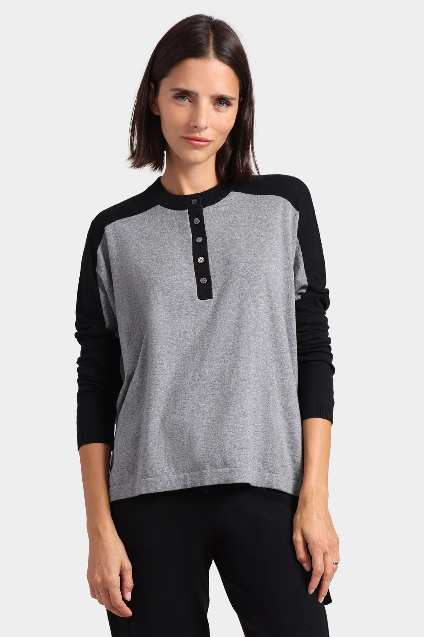 Cotton Cashmere Colorblock Oversized Henley