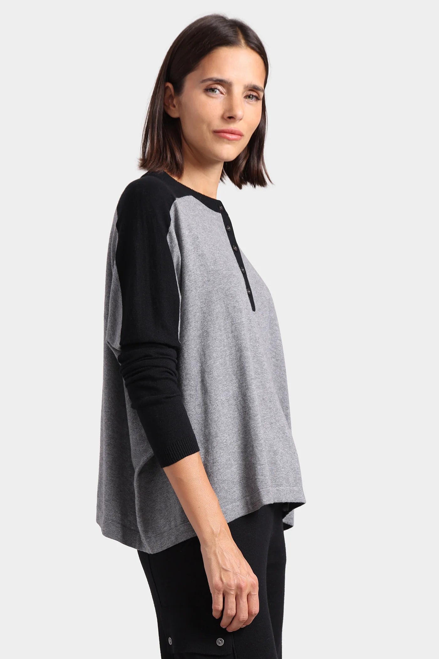 Cotton Cashmere Colorblock Oversized Henley