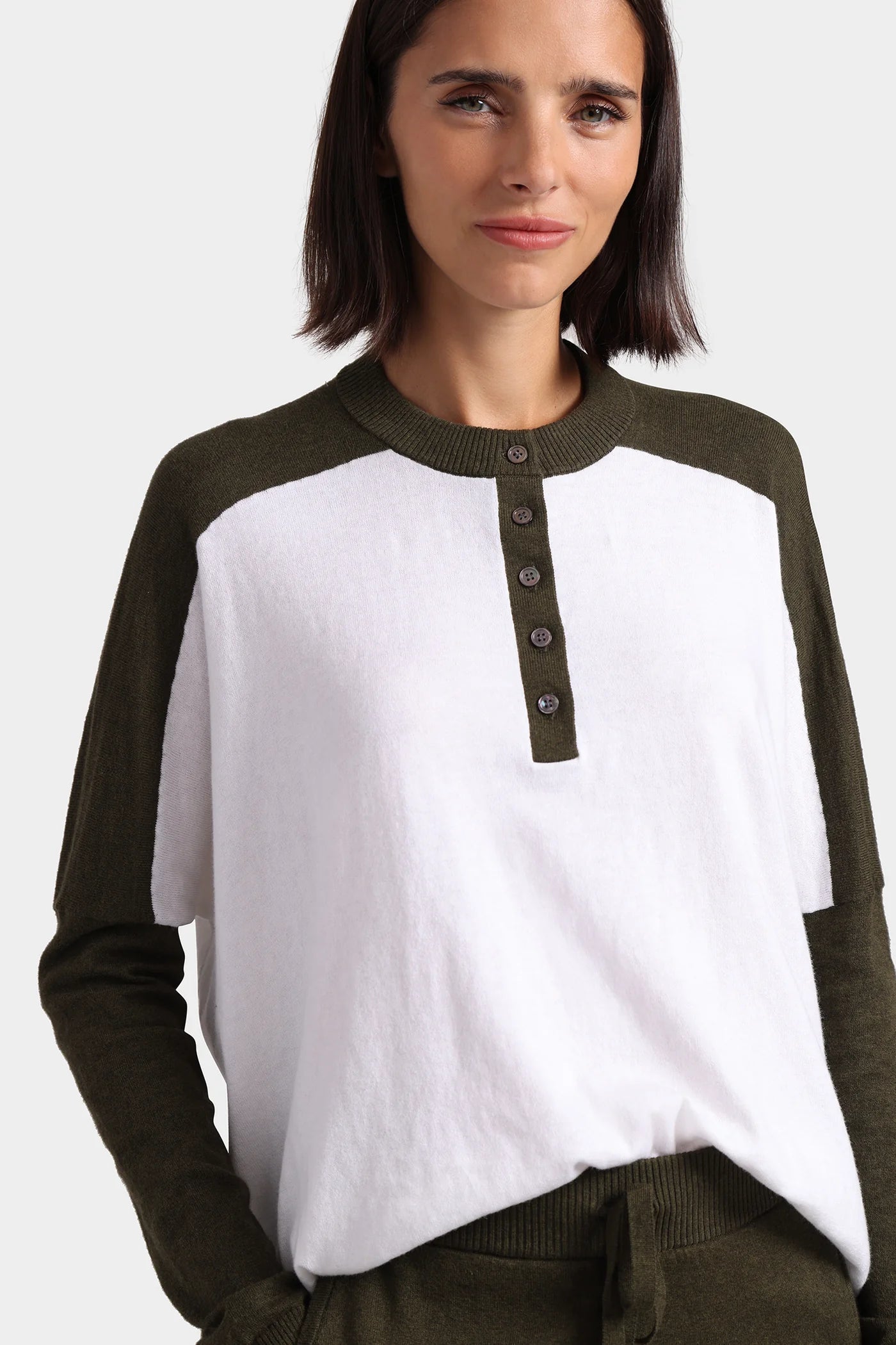 Cotton Cashmere Colorblock Oversized Henley