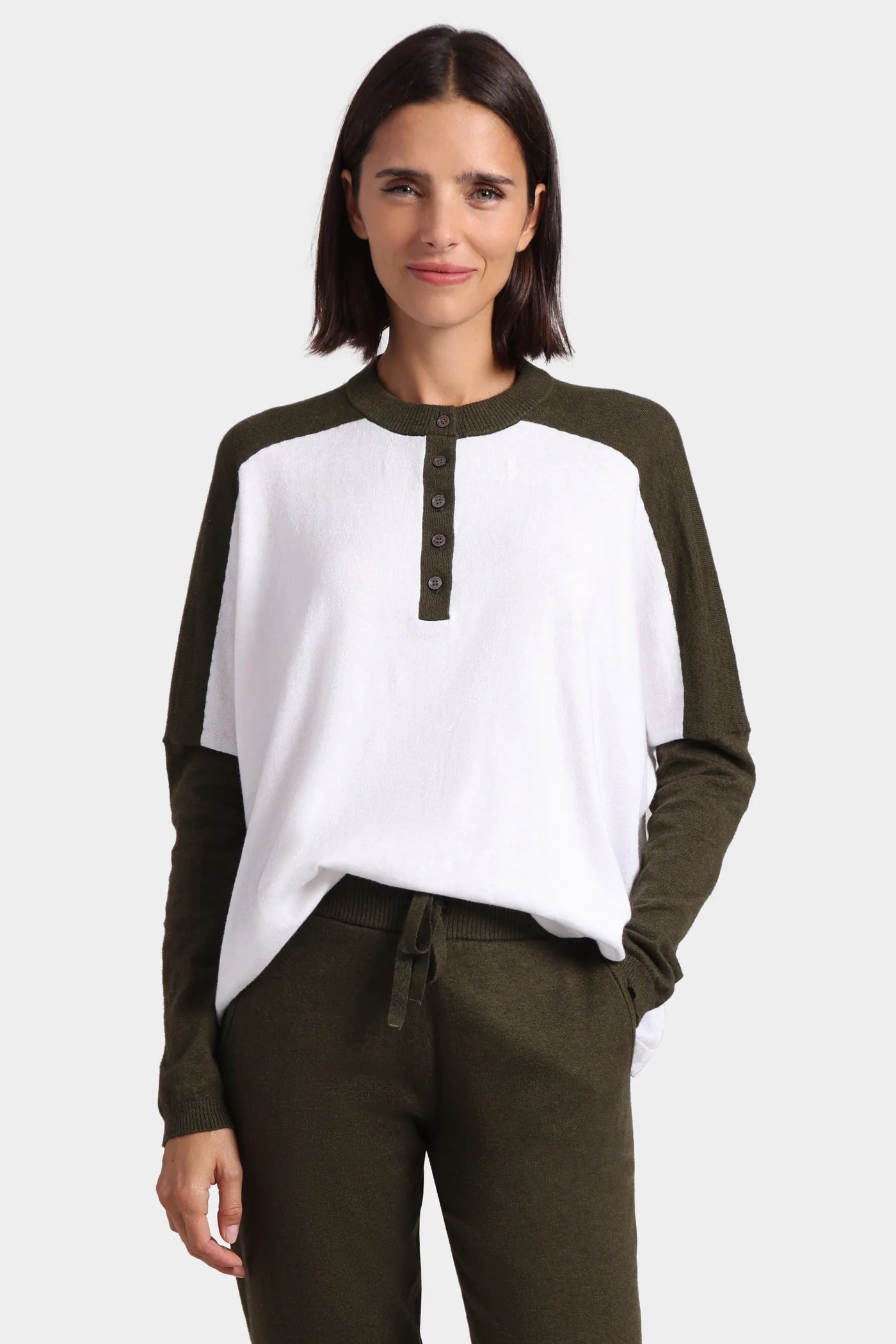 Cotton Cashmere Colorblock Oversized Henley