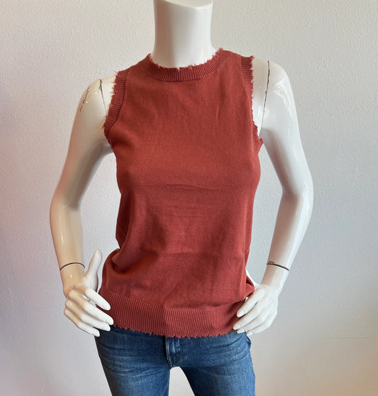 Cotton Cashmere Frayed Neck Tank Spice