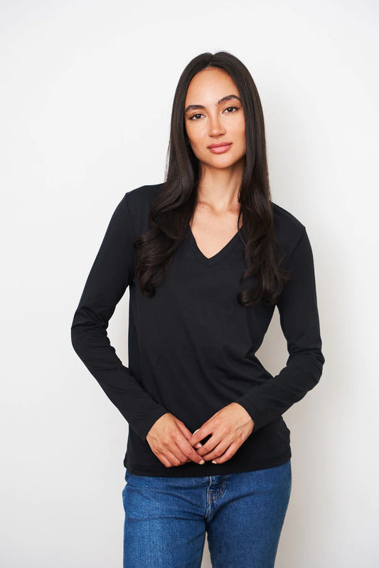 Soft Touch L/S Semi Relaxed VNeck in Noir