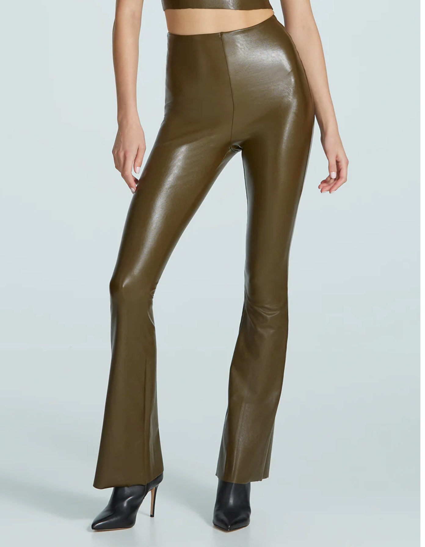 Faux Leather Flare Legging in Cadet
