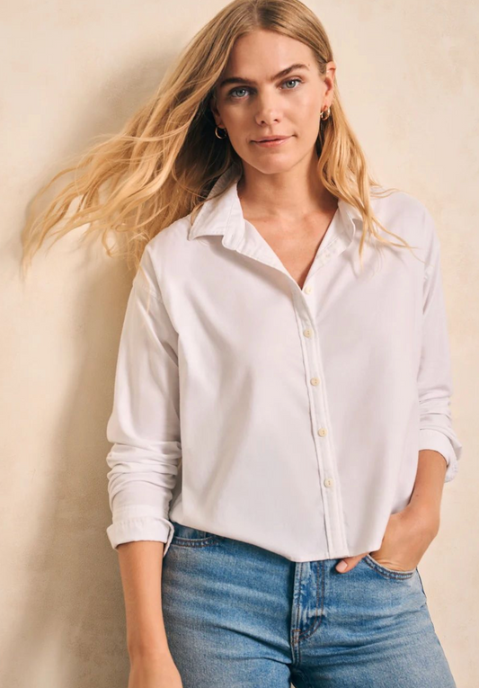 Stretch Oxford Cropped Shirt in White