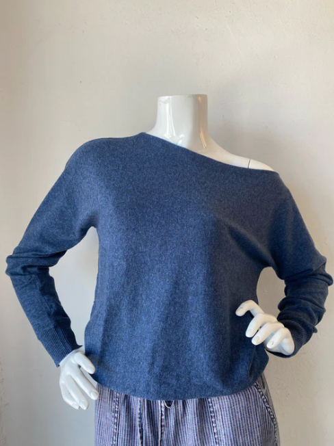 Cotton Cashmere Off the Shoulder Top Indigo