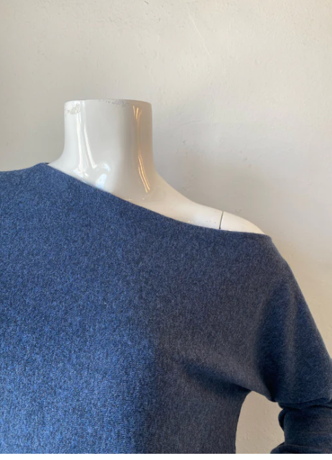 Cotton Cashmere Off the Shoulder Top Indigo