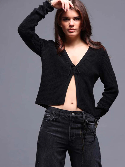 Shaker Tie Front Cropped Cardigan