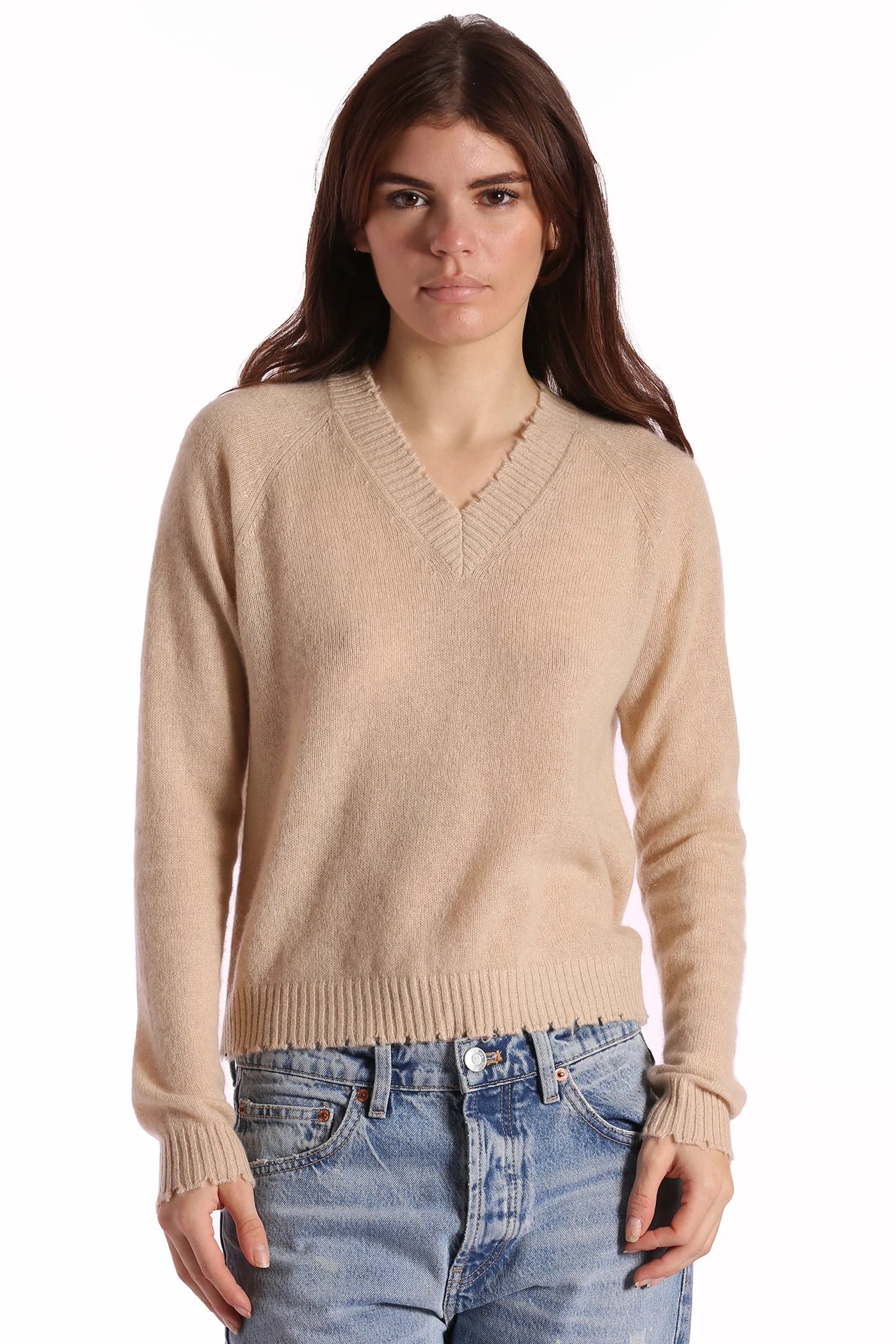 Cashmere Frayed Edged Cropped V