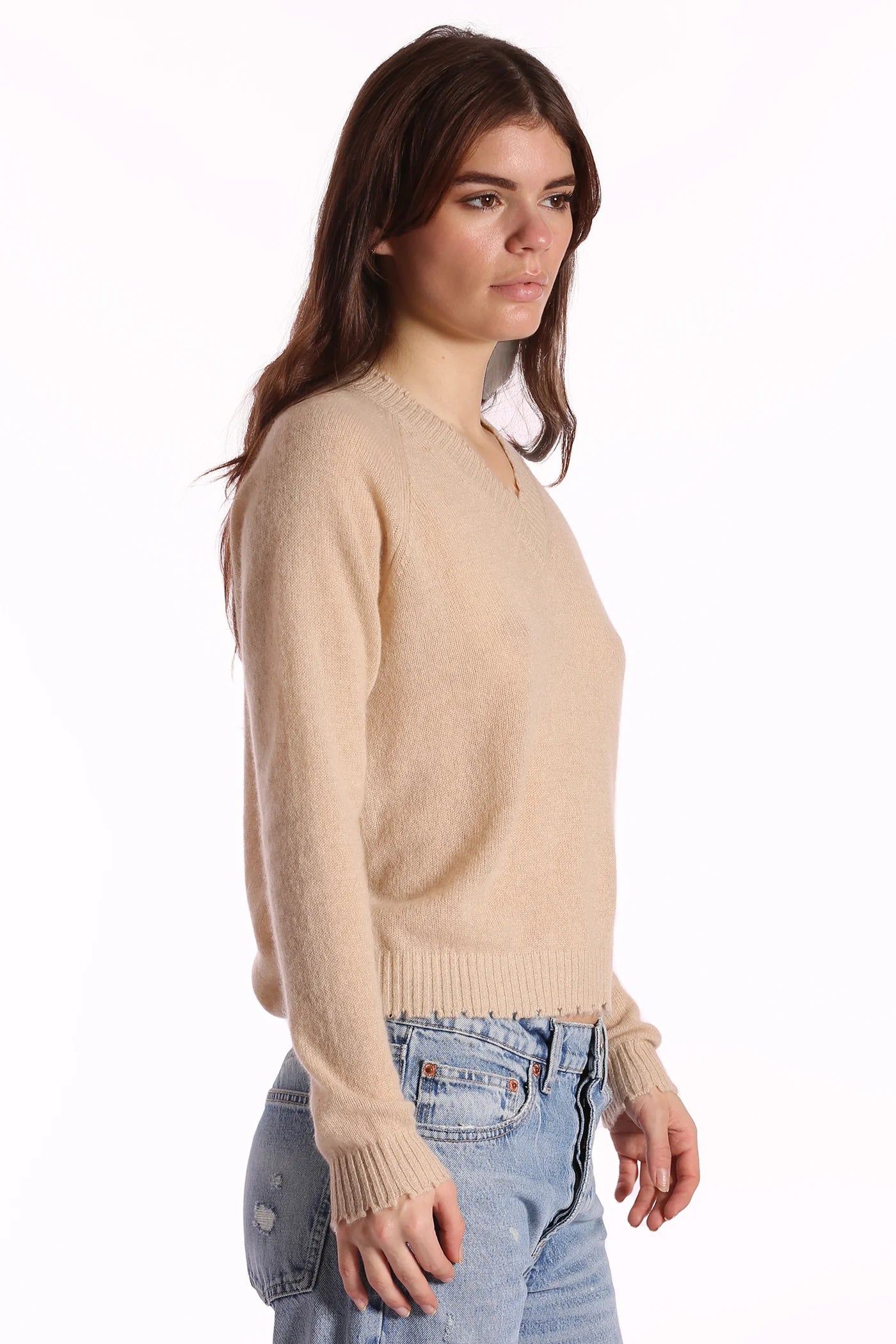 Cashmere Frayed Edged Cropped V